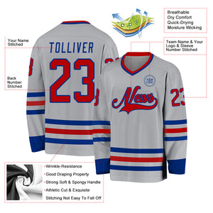 Custom Gray Red-Royal Hockey Jersey