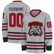 Load image into Gallery viewer, Custom Gray Red-Black Hockey Jersey
