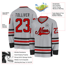 Load image into Gallery viewer, Custom Gray Red-Black Hockey Jersey
