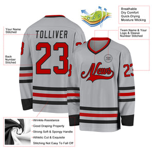 Custom Gray Red-Black Hockey Jersey