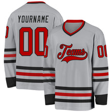 Load image into Gallery viewer, Custom Gray Red-Black Hockey Jersey
