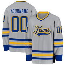 Load image into Gallery viewer, Custom Gray Royal-Gold Hockey Jersey
