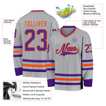 Load image into Gallery viewer, Custom Gray Purple-Orange Hockey Jersey
