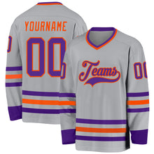 Load image into Gallery viewer, Custom Gray Purple-Orange Hockey Jersey
