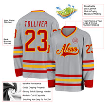 Load image into Gallery viewer, Custom Gray Red-Gold Hockey Jersey
