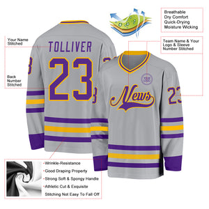 Custom Gray Purple-Gold Hockey Jersey