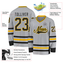 Load image into Gallery viewer, Custom Gray Black-Gold Hockey Jersey
