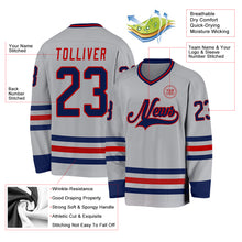 Load image into Gallery viewer, Custom Gray Navy-Red Hockey Jersey
