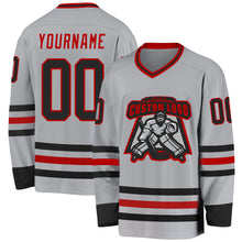 Load image into Gallery viewer, Custom Gray Black-Red Hockey Jersey
