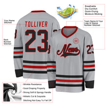 Load image into Gallery viewer, Custom Gray Black-Red Hockey Jersey
