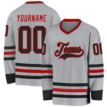 Load image into Gallery viewer, Custom Gray Black-Red Hockey Jersey
