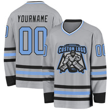 Load image into Gallery viewer, Custom Gray Light Blue-Black Hockey Jersey
