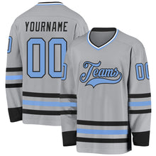 Load image into Gallery viewer, Custom Gray Light Blue-Black Hockey Jersey
