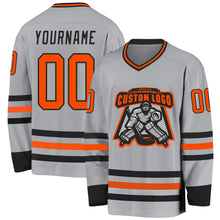 Load image into Gallery viewer, Custom Gray Orange-Black Hockey Jersey
