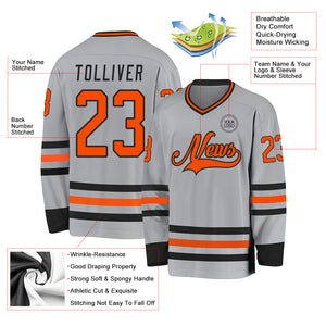 Custom Gray Orange-Black Hockey Jersey