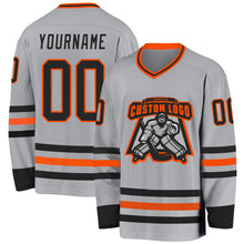 Load image into Gallery viewer, Custom Gray Black-Orange Hockey Jersey
