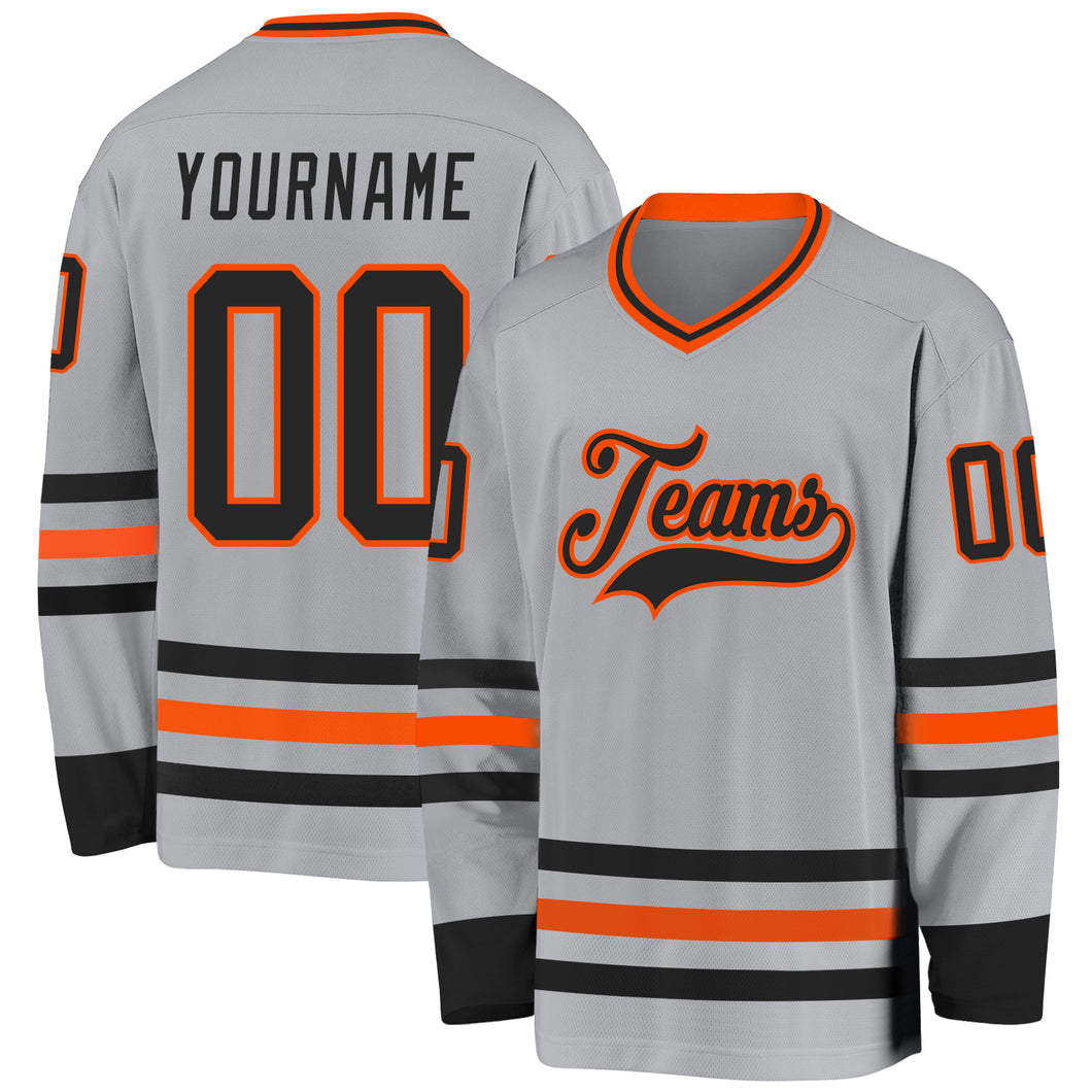 Custom Gray Black-Orange Hockey Jersey