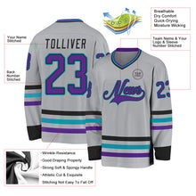 Load image into Gallery viewer, Custom Gray Purple Black-Teal Hockey Jersey
