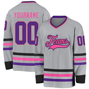 Custom Gray Purple Black-Pink Hockey Jersey