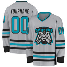 Load image into Gallery viewer, Custom Gray Teal-Black Hockey Jersey
