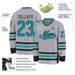 Custom Gray Teal-Black Hockey Jersey