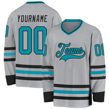 Load image into Gallery viewer, Custom Gray Teal-Black Hockey Jersey
