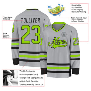 Custom Gray Neon Green-Black Hockey Jersey