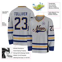 Load image into Gallery viewer, Custom Gray Navy-Old Gold Hockey Jersey
