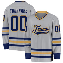 Load image into Gallery viewer, Custom Gray Navy-Old Gold Hockey Jersey
