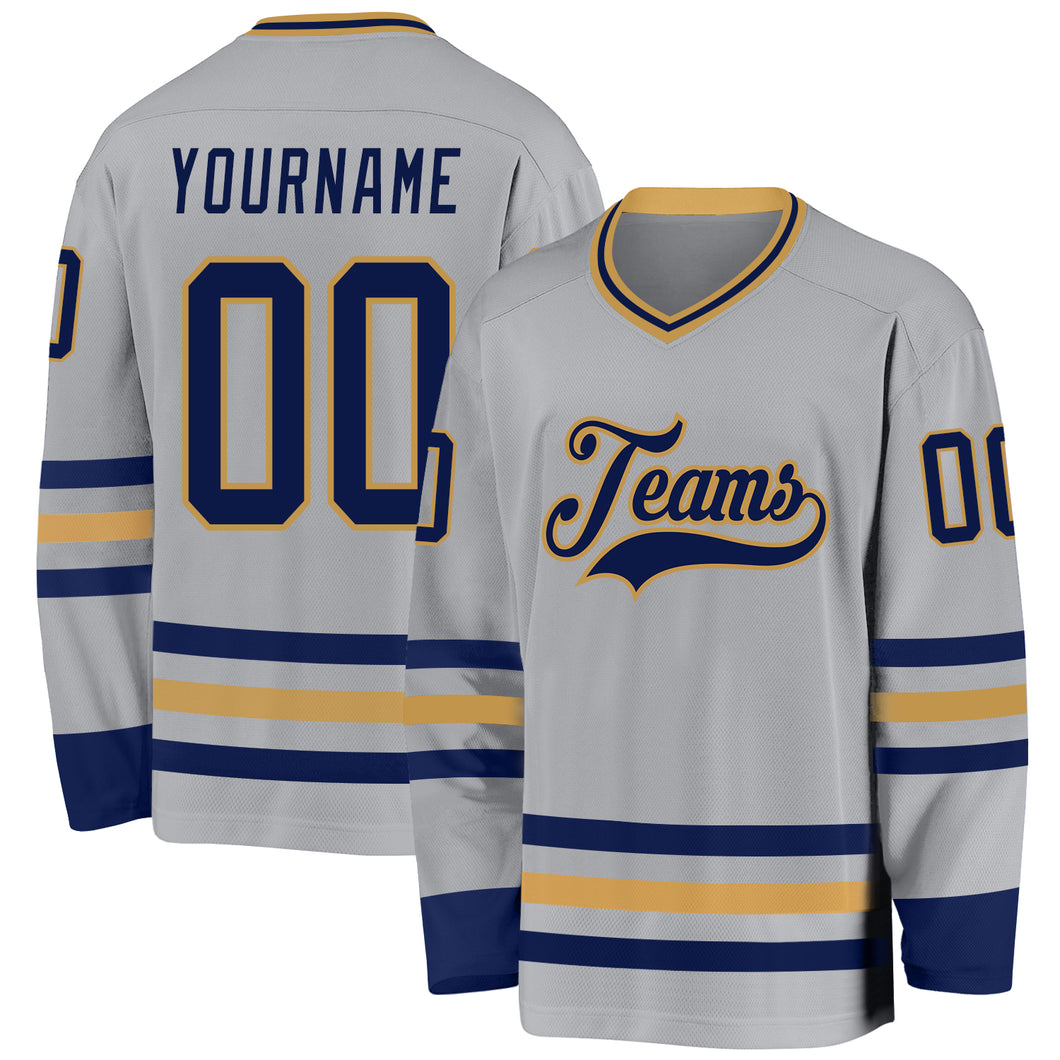 Custom Gray Navy-Old Gold Hockey Jersey