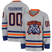 Load image into Gallery viewer, Custom Gray Navy-Orange Hockey Jersey
