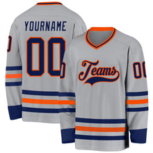 Load image into Gallery viewer, Custom Gray Navy-Orange Hockey Jersey
