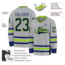 Load image into Gallery viewer, Custom Gray Navy-Neon Green Hockey Jersey
