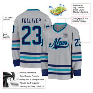 Custom Gray Navy-Teal Hockey Jersey