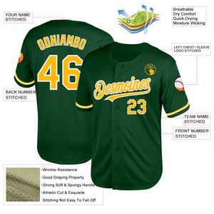 Custom Green Gold-White Mesh Authentic Throwback Baseball Jersey