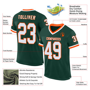 Custom Green White-Orange Mesh Authentic Throwback Football Jersey