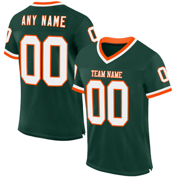 Custom Green White-Orange Mesh Authentic Throwback Football Jersey