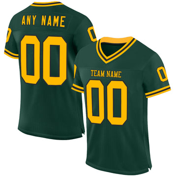 Custom Green Gold-Black Mesh Authentic Throwback Football Jersey