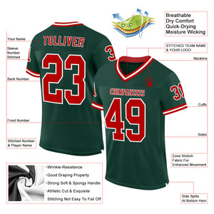 Custom Green Red-White Mesh Authentic Throwback Football Jersey