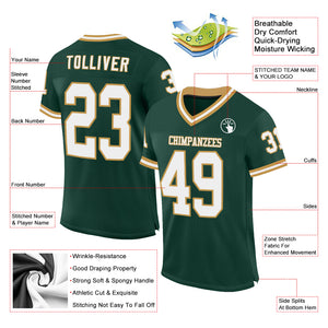 Custom Green White-Old Gold Mesh Authentic Throwback Football Jersey