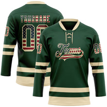 Load image into Gallery viewer, Custom Green Vintage USA Flag-Cream Hockey Lace Neck Jersey
