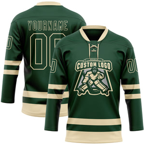 Custom Green Cream Hockey Lace Neck Jersey