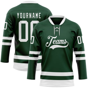 Custom Green White Hockey Lace Neck Jersey