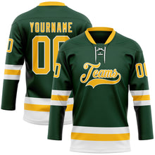 Load image into Gallery viewer, Custom Green Gold-White Hockey Lace Neck Jersey
