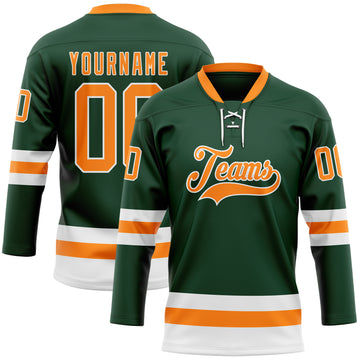 Custom Green Bay Orange-White Hockey Lace Neck Jersey