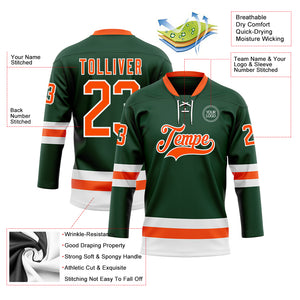 Custom Green Orange-White Hockey Lace Neck Jersey