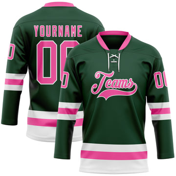 Custom Green Pink-White Hockey Lace Neck Jersey