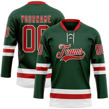 Load image into Gallery viewer, Custom Green Red-White Hockey Lace Neck Jersey
