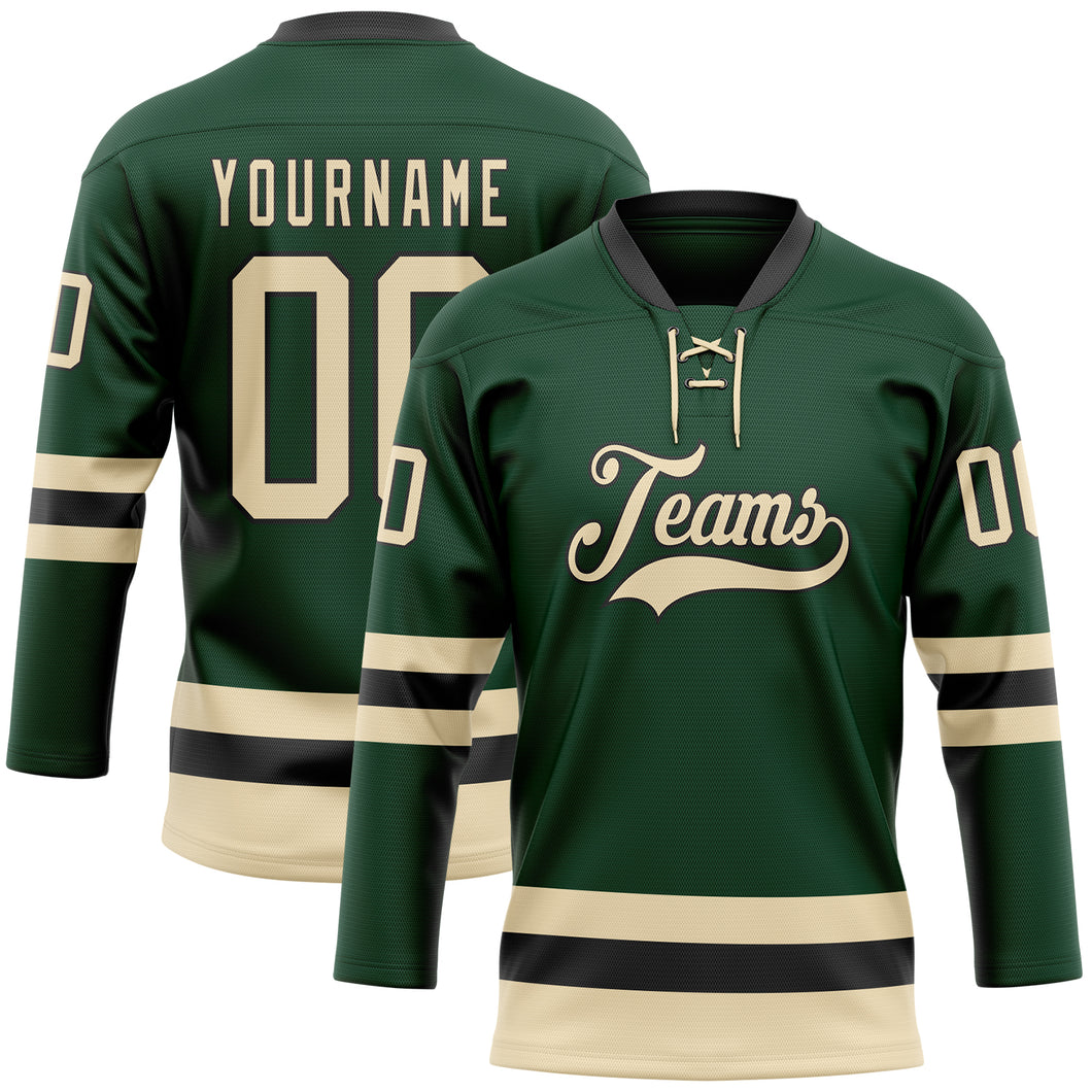 Custom Green Cream-Black Hockey Lace Neck Jersey