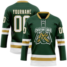 Load image into Gallery viewer, Custom Green White-Old Gold Hockey Lace Neck Jersey
